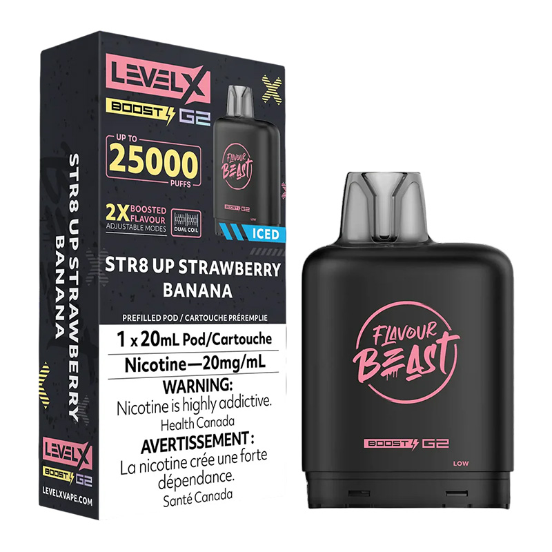 FLAVOUR BEAST LEVEL X BOOST STR8 UP STRAWBERRY BANANA ICED 6PK