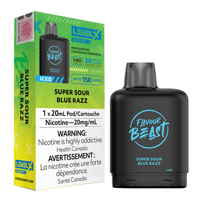 FLAVOUR BEAST LEVEL X BOOST SUPER SOUR BLUE RAZZ ICED 6PK