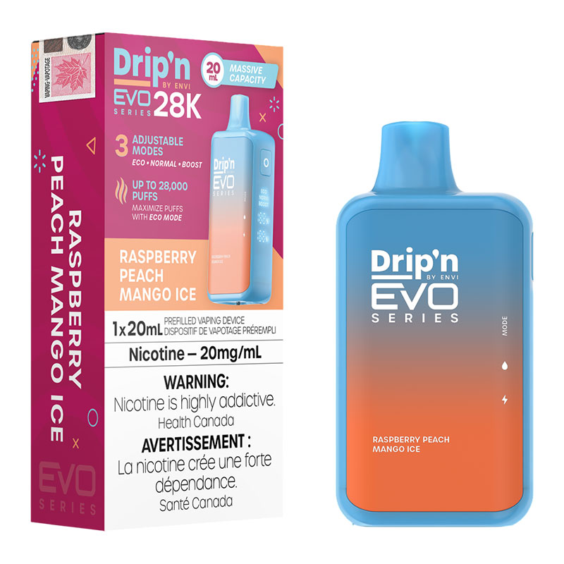 ENVI DRIP'N EVO 28K RASP PEACH MANGO ICE 5PC CARTON