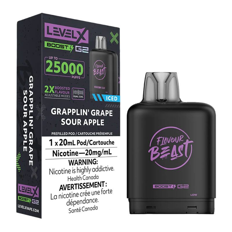 FLAVOUR BEAST LEVEL X BOOST GRAPPLIN' GRAPE SOUR APPLE ICED 6PK
