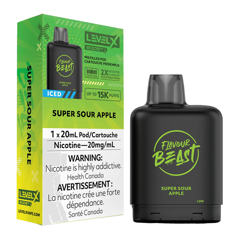 FLAVOUR BEAST LEVEL X BOOST SUPER SOUR APPLE ICED 6PK