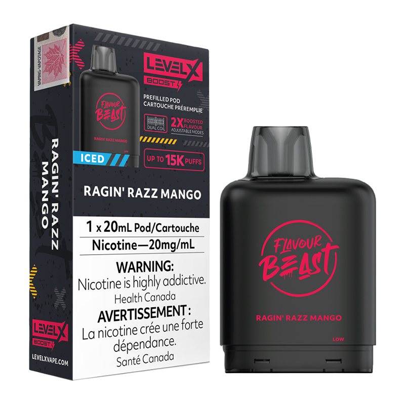 FLAVOUR BEAST LEVEL X BOOST RAGIN' RAZZ MANGO ICED 6PK