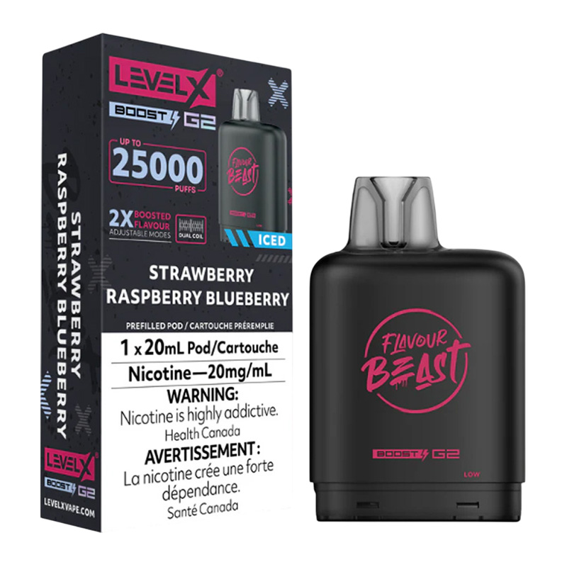 FLAVOUR BEAST LEVEL X BOOST STRAWBERRY RASPBERRY BLUEBERRY ICED 6PK