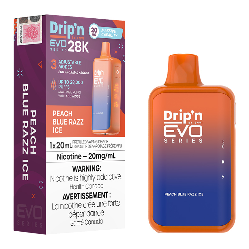 ENVI DRIP'N EVO 28K PEACH BLUE RAZZ ICE 5PC CARTON