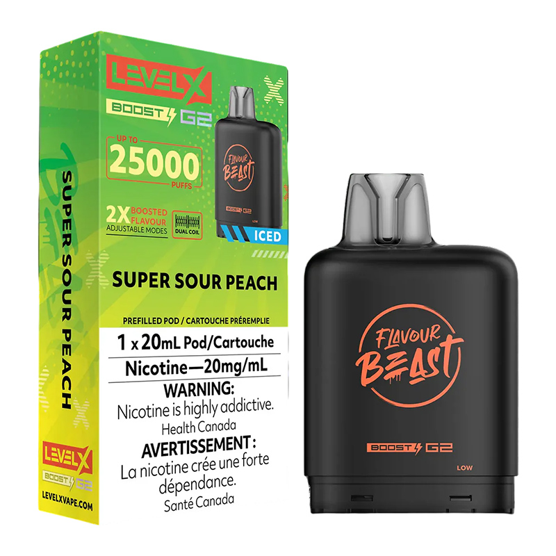 FLAVOUR BEAST LEVEL X BOOST SUPER SOUR PEACH ICED 6PK