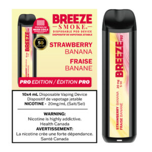 BREEZE PRO S50 2000 PUFFS 4ML DISPOSABLE VAPE - 10CT - STRAWBERRY BANANA