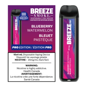 BREEZE PRO 20MG 2000 PUFFS 4ML DISPOSABLE VAPE - 10CT - BLUEBERRY WATERMELON