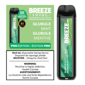 BREEZE PRO S50 2000 PUFFS 4ML DISPOSABLE VAPE - 10CT - GLUBULE MINT (CHEW MINT)