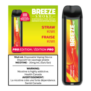BREEZE PRO 20MG 2000 PUFFS 4ML DISPOSABLE VAPE - 10CT - STRAWBERRY KIWI