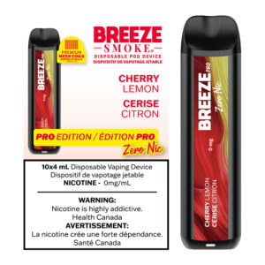 BREEZE PRO ZERO NIC 2000 PUFFS 4ML DISPOSABLE VAPE - 10CT - CHERRY LEMON
