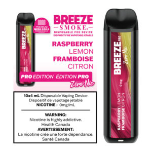 BREEZE PRO ZERO NIC 2000 PUFFS 4ML DISPOSABLE VAPE - 10CT - RASPBERRY LEMON