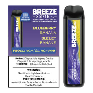 BREEZE PRO 20MG 2000 PUFFS 4ML DISPOSABLE VAPE - 10CT - BLUEBERRY BANANA