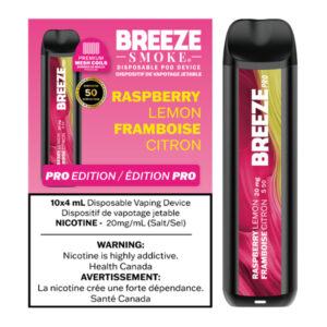 BREEZE PRO S50 2000 PUFFS 4ML DISPOSABLE VAPE - 10CT - RASPBERRY LEMON