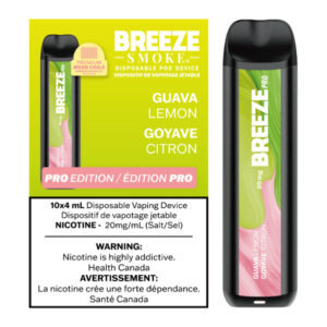 BREEZE PRO 20MG 2000 PUFFS 4ML DISPOSABLE VAPE - 10CT - GUAVA LEMON