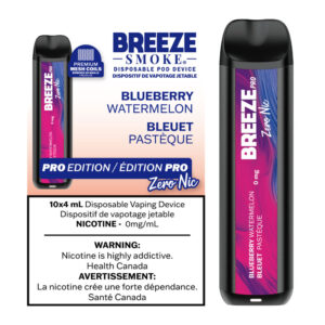 BREEZE PRO ZERO NIC 2000 PUFFS 4ML DISPOSABLE VAPE - 10CT - BLUEBERRY WATERMELON