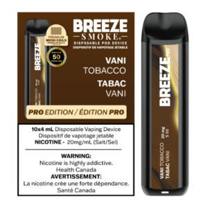 BREEZE PRO S50 2000 PUFFS 4ML DISPOSABLE VAPE - 10CT - VANI TOBACCO (VANILLA TOBACCO)