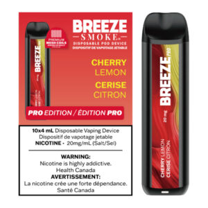 BREEZE PRO 20MG 2000 PUFFS 4ML DISPOSABLE VAPE - 10CT - CHERRY LEMON