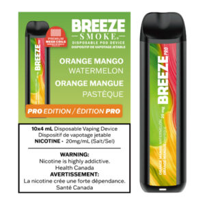 BREEZE PRO 20MG 2000 PUFFS 4ML DISPOSABLE VAPE - 10CT - ORANGE MANGO WATERMELON