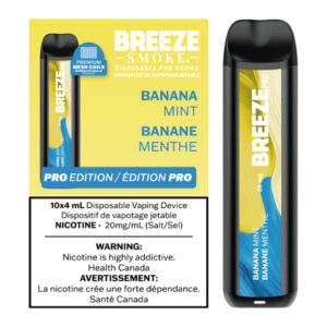 BREEZE PRO 20MG 2000 PUFFS 4ML DISPOSABLE VAPE - 10CT - BANANA MINT