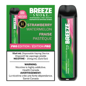BREEZE PRO S50 2000 PUFFS 4ML DISPOSABLE VAPE - 10CT - STRAWBERRY WATERMELON