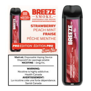 BREEZE PRO ZERO NIC 2000 PUFFS 4ML DISPOSABLE VAPE - 10CT - STRAWBERRY PEACH MINT