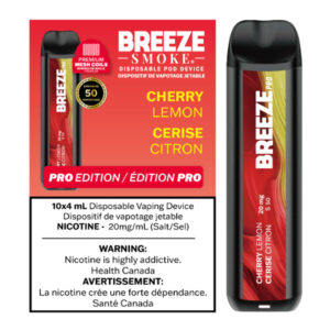 BREEZE PRO S50 2000 PUFFS 4ML DISPOSABLE VAPE - 10CT - CHERRY LEMON