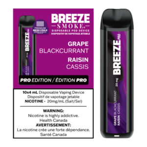 BREEZE PRO 20MG 2000 PUFFS 4ML DISPOSABLE VAPE - 10CT - GRAPE BLACKCURRANT
