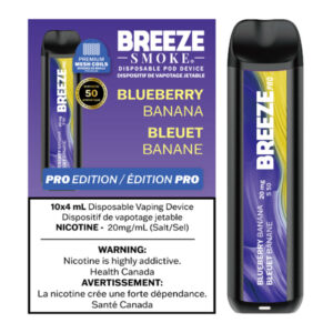 BREEZE PRO S50 2000 PUFFS 4ML DISPOSABLE VAPE - 10CT - BLUEBERRY BANANA