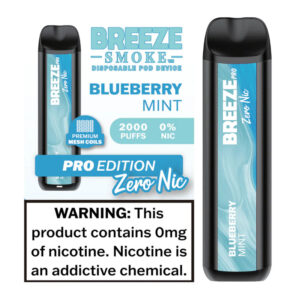 BREEZE PRO ZERO NIC 2000 PUFFS 4ML DISPOSABLE VAPE - 10CT - BLUEBERRY MINT