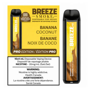 BREEZE PRO 20MG 2000 PUFFS 4ML DISPOSABLE VAPE - 10CT - BANANA COCONUT